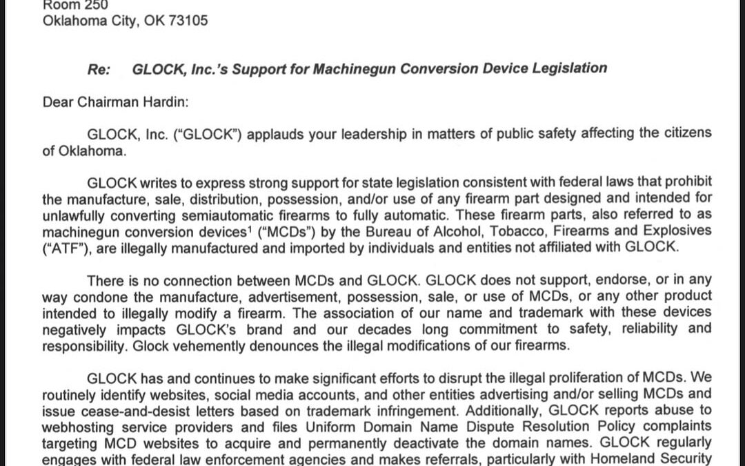 Glock Supporting Gun-Control in Oklahoma